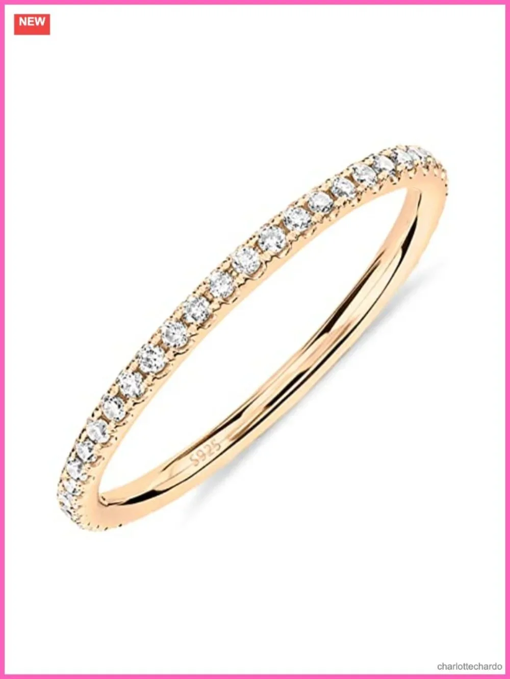 Sterling Silver 14K Gold Plated CZ Eternity Wedding Band Ring